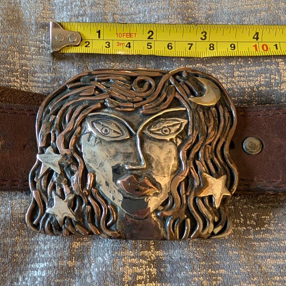 Sterling silver, copper, brass "Lola of the Night" Buckle & Leather Belt - Picture 9 of 14